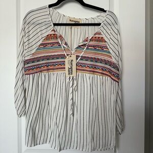 Savanna Jane White Multicolor Embroidered Women's Top